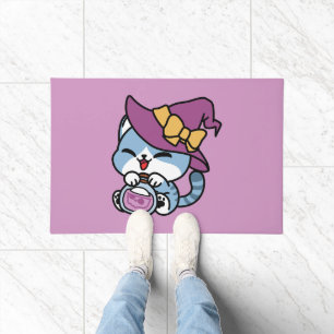 Halloween Tabby Cat – Witch Hat & Potion Art Doormat
