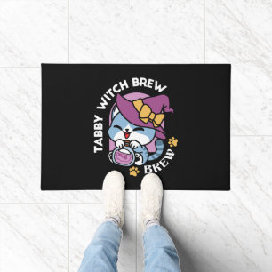 Halloween Tabby Cat – Witch Hat & Potion Art Doormat