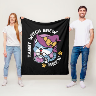 Halloween Tabby Cat – Witch Hat & Potion Art Fleece Blanket
