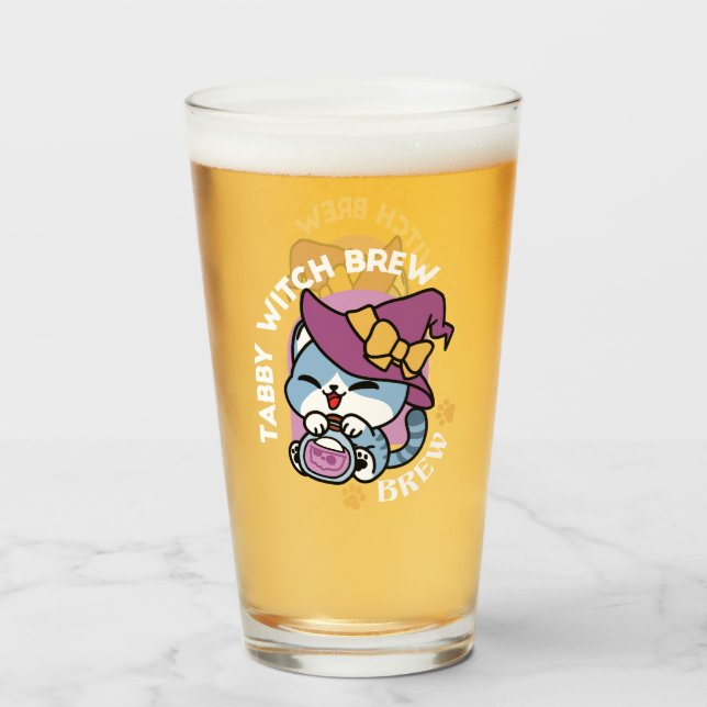 Halloween Tabby Cat – Witch Hat & Potion Art Glass (Front Filled)