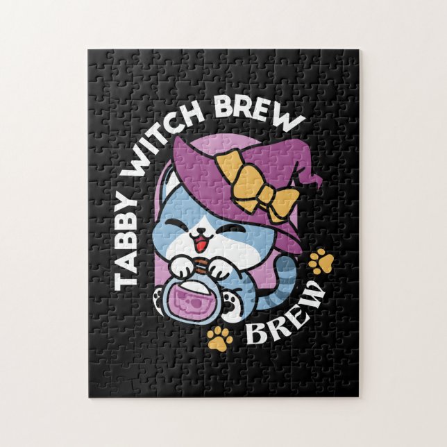 Halloween Tabby Cat – Witch Hat & Potion Art Jigsaw Puzzle (Vertical)