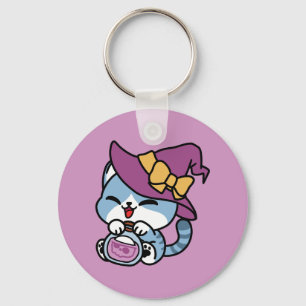 Halloween Tabby Cat – Witch Hat & Potion Art Key Ring