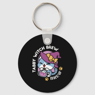 Halloween Tabby Cat – Witch Hat & Potion Art Key Ring
