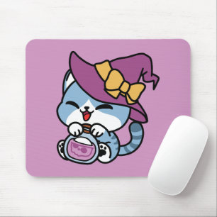 Halloween Tabby Cat – Witch Hat & Potion Art Mouse Mat