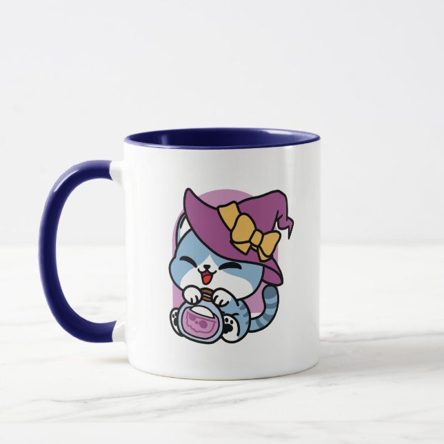 Halloween Tabby Cat – Witch Hat & Potion Art Mug (Left)