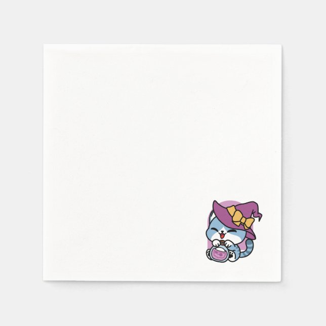 Halloween Tabby Cat – Witch Hat & Potion Art Napkin (Front)