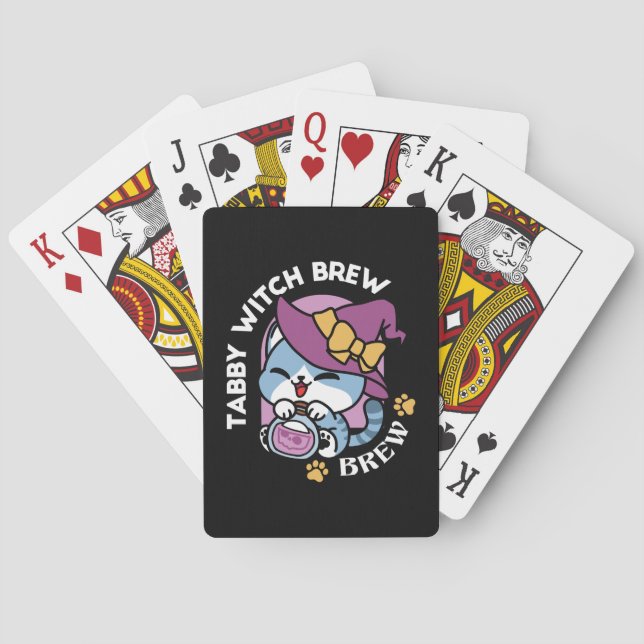 Halloween Tabby Cat – Witch Hat & Potion Art Playing Cards (Back)