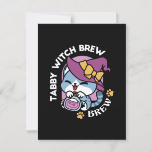 Halloween Tabby Cat – Witch Hat & Potion Art Postcard