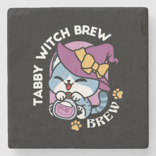 Halloween Tabby Cat – Witch Hat & Potion Art Stone Coaster