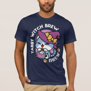 Halloween Tabby Cat – Witch Hat & Potion Art T-Shirt
