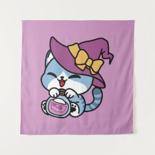 Halloween Tabby Cat – Witch Hat & Potion Art Tapestry