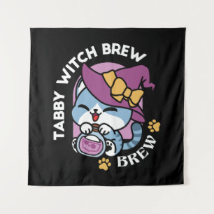 Halloween Tabby Cat – Witch Hat & Potion Art Tapestry