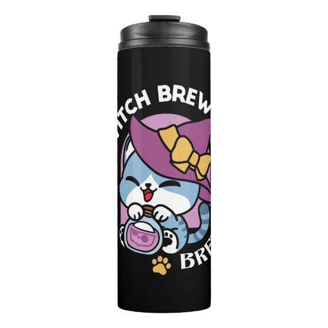 Halloween Tabby Cat – Witch Hat & Potion Art Thermal Tumbler (Front)
