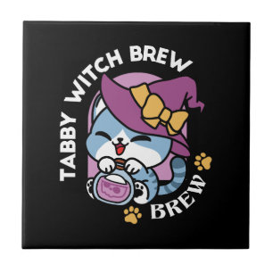 Halloween Tabby Cat – Witch Hat & Potion Art Tile