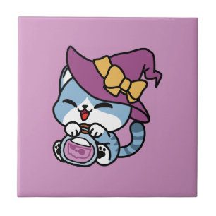 Halloween Tabby Cat – Witch Hat & Potion Art Tile