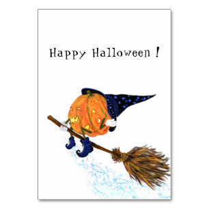 Halloween Table Number Witch Pumpkin Flying Broom