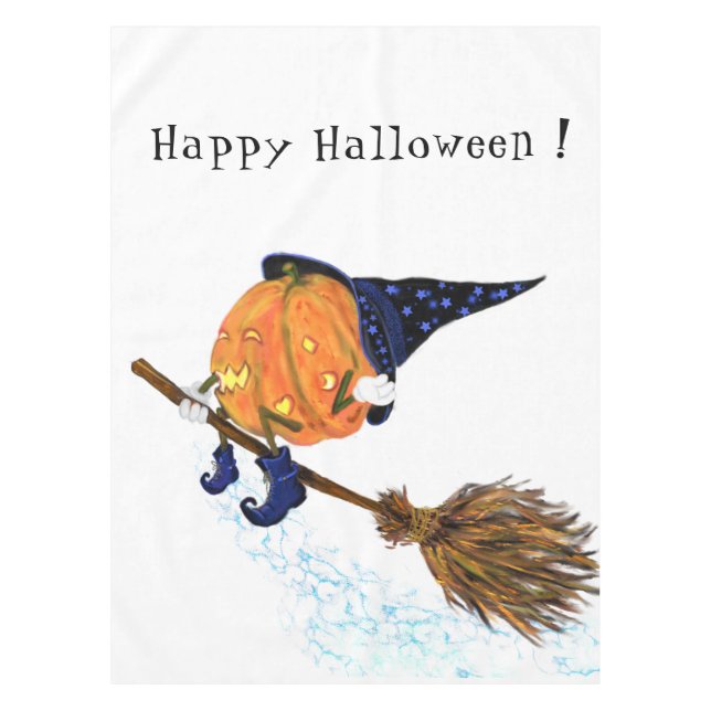 Halloween Tablecloth Witch Pumpkin Flying Broom (Front)