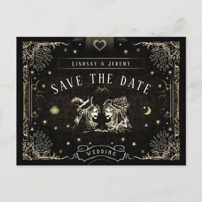 Halloween Tarot Card Matching Save Date PostCard (Front)