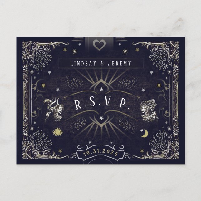 Halloween Tarot Card Navy Blue RSVP PostCard (Front)