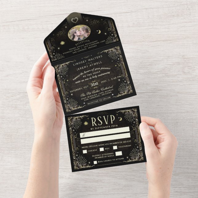 Halloween Tarot Photo Wedding Invitation MENU (Tearaway)