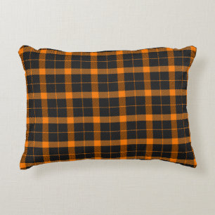 Halloween Tartan plaid. Scottish pattern in orange Decorative Cushion