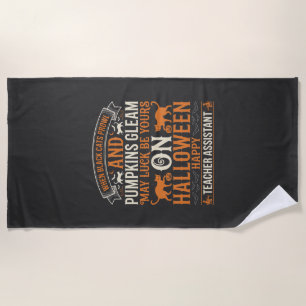 Halloween Teacher Assistant Black Cats and Pumpkin Beach Towel