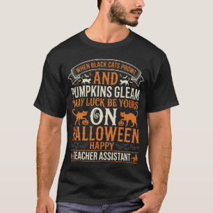 Halloween Teacher Assistant Black Cats and Pumpkin T-Shirt