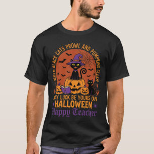 Halloween Teacher Black Cat Pumpkin Luck T-Shirt