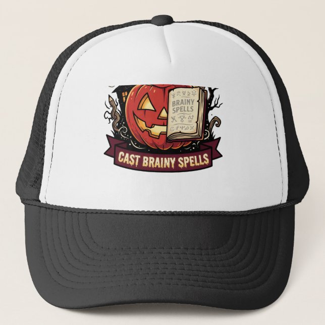 Halloween Teacher Brain Magic Trucker Hat (Front)