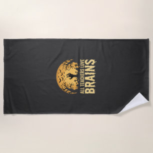 Halloween Teacher Brains Beach Towel