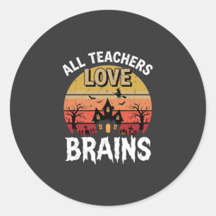 Halloween Teacher Brains Haunted House Classic Round Sticker