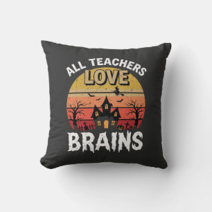 Halloween Teacher Brains Haunted House Cushion