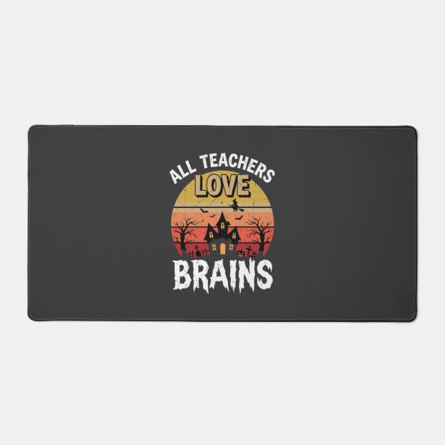 Halloween Teacher Brains Haunted House Desk Mat (Front)