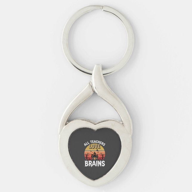 Halloween Teacher Brains Haunted House Key Ring (Front)