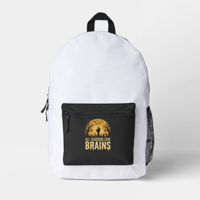Halloween Teacher Brains Printed Backpack (Front)