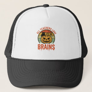 Halloween Teacher Brains Vintage Pumpkin Owl Trucker Hat