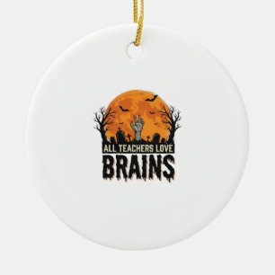 Halloween Teacher Brains Vintage Vector Design_1 Ceramic Tree Decoration