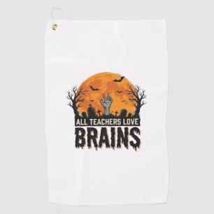 Halloween Teacher Brains Vintage Vector Design_1 Golf Towel