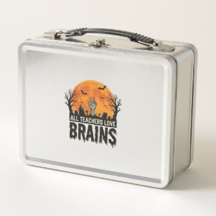 Halloween Teacher Brains Vintage Vector Design_1 Metal Lunch Box