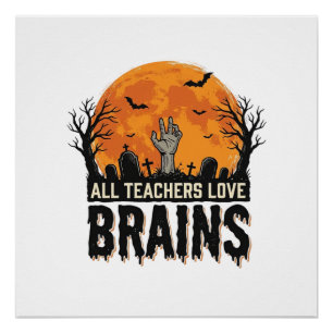 Halloween Teacher Brains Vintage Vector Design_1 Poster