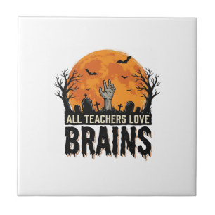Halloween Teacher Brains Vintage Vector Design_1 Tile