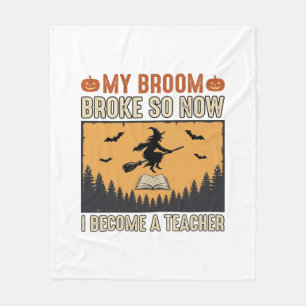 Halloween Teacher Broom Broke Vintage Design_1 Fleece Blanket