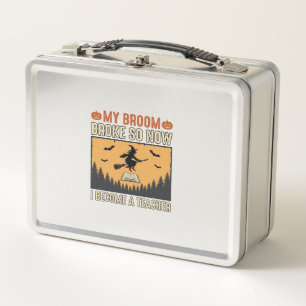 Halloween Teacher Broom Broke Vintage Design_1 Metal Lunch Box
