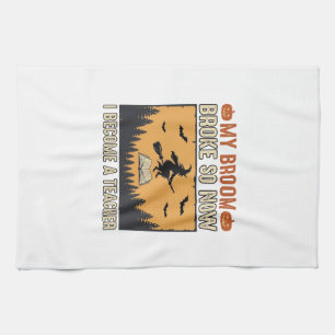 Halloween Teacher Broom Broke Vintage Design_1 Tea Towel