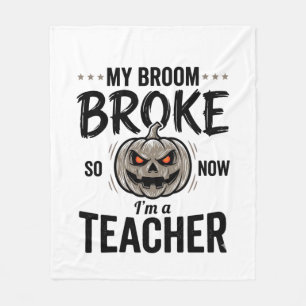 Halloween Teacher Broom Broke Vintage Pumpkin Desi Fleece Blanket