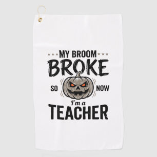 Halloween Teacher Broom Broke Vintage Pumpkin Desi Golf Towel