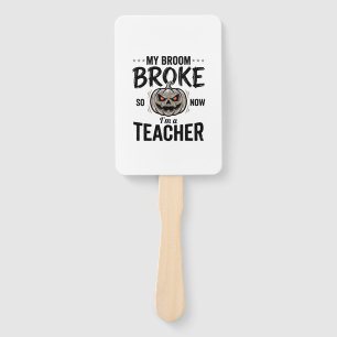 Halloween Teacher Broom Broke Vintage Pumpkin Desi Hand Fan