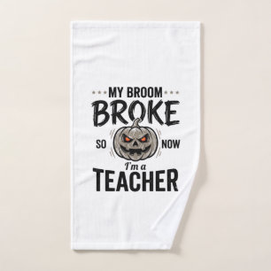 Halloween Teacher Broom Broke Vintage Pumpkin Desi Hand Towel