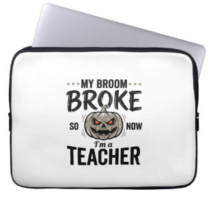 Halloween Teacher Broom Broke Vintage Pumpkin Desi Laptop Sleeve