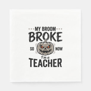 Halloween Teacher Broom Broke Vintage Pumpkin Desi Napkin